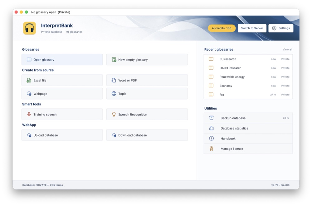 InterpretBank dashboard workspace