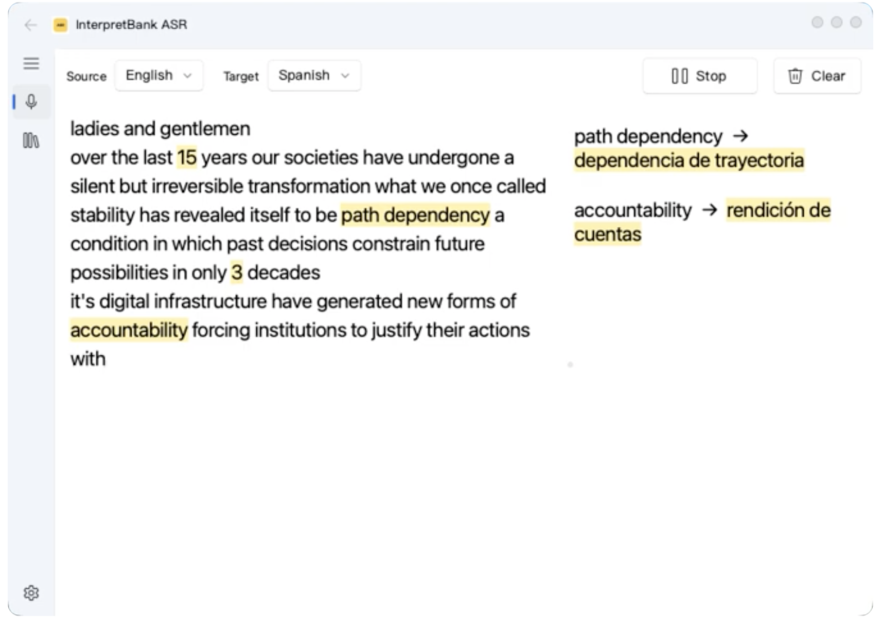InterpretBank ASR Offline interface