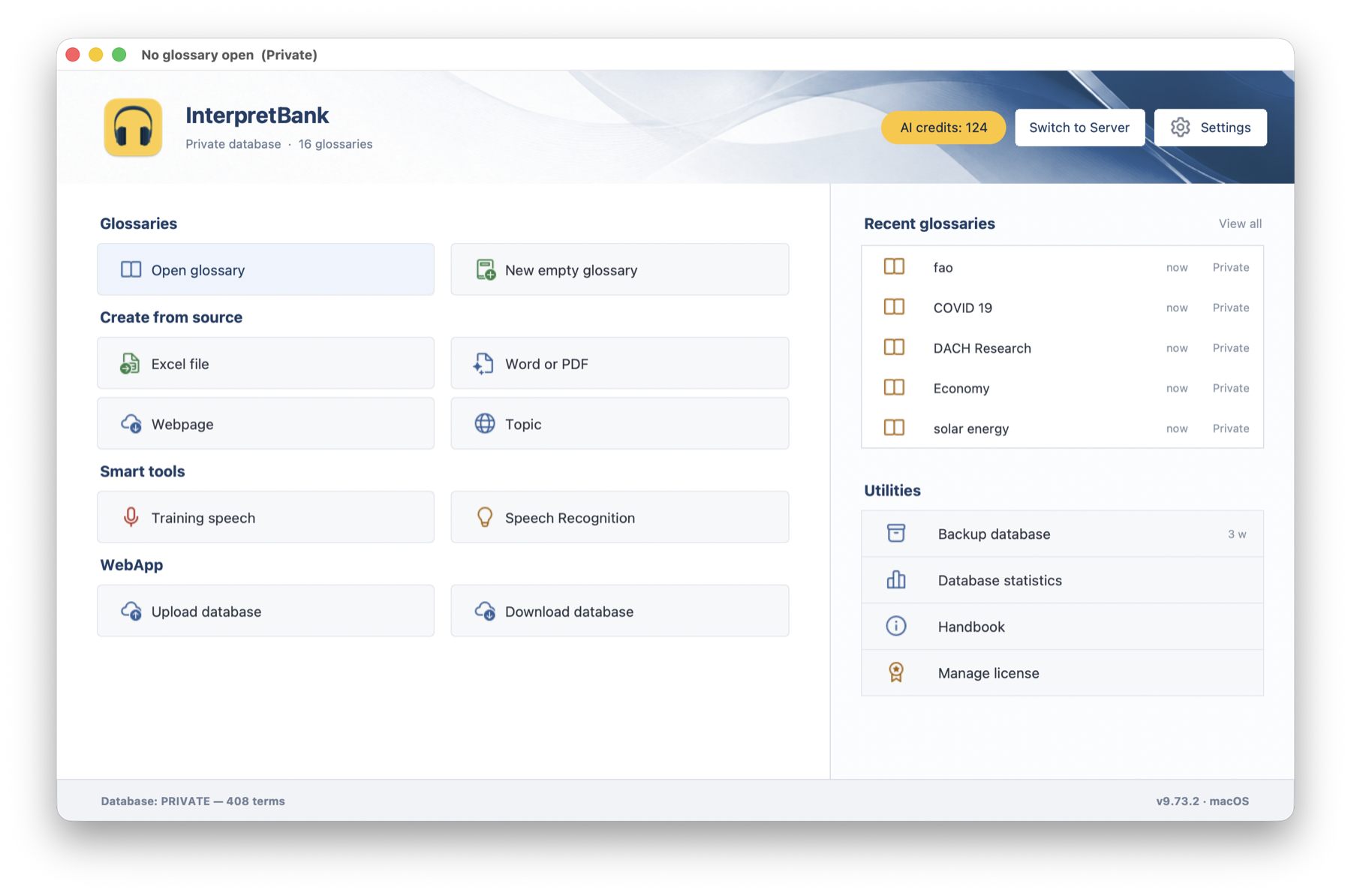 InterpretBank Desktop dashboard view