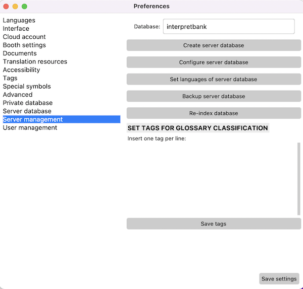 InterpretBank Enterprise create server database settings